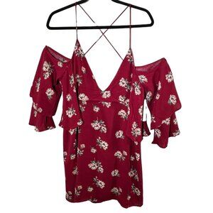Skylar Madison NWT Boho Floral Cold Shoulder Top Red Large